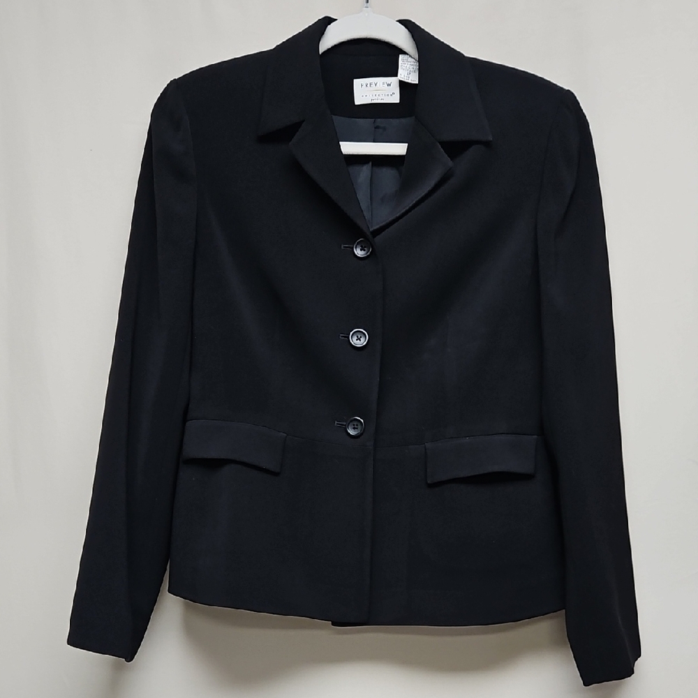Preview Collection Petites Black 3-Button Blazer Suit Jacket Size 8P